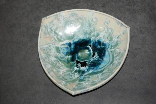 Coupe à fruits triangulaire en porcelaine vert turquoise