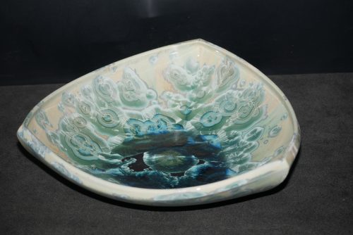 Coupe à fruits triangulaire en porcelaine vert turquoise