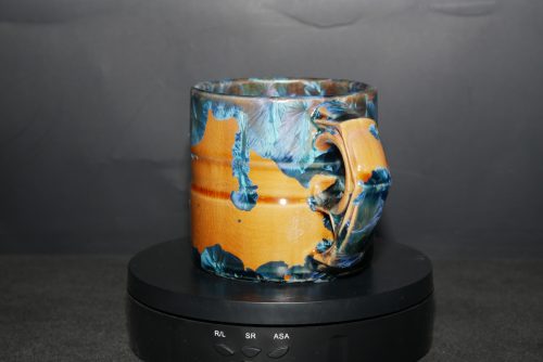 Tasse en porcelaine cylindrique marron cristaux bleus 30cl