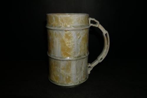 Chope à bière en grès blanc cristaux jaunes 60cl