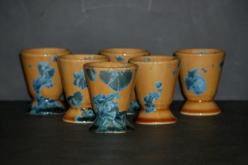 6 petits mazagrans orange cristaux bleu-vert