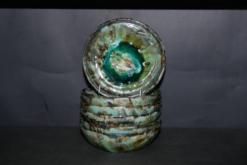 6 Assiettes creuses artisanales en grès vert-olive