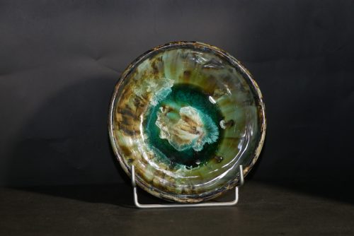 6 Assiettes creuses artisanales en grès vert-olive