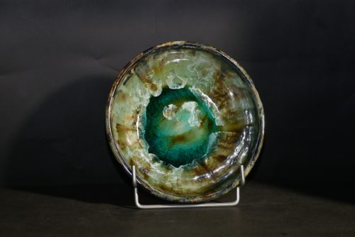 6 Assiettes creuses artisanales en grès vert-olive