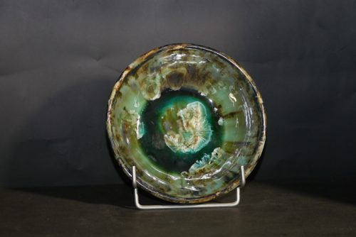 6 Assiettes creuses artisanales en grès vert-olive