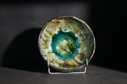 6 Assiettes creuses artisanales en grès vert-olive