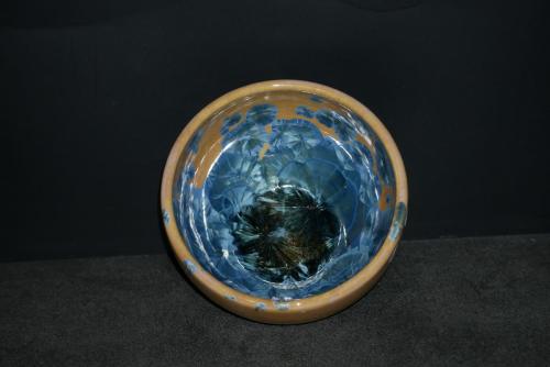 Bol en porcelaine orange cristaux bleu-vert