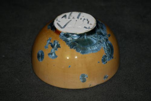 Bol en porcelaine orange cristaux bleu-vert