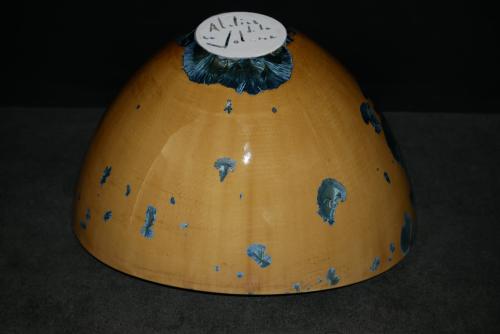 Grand saladier en porcelaine orange cristaux bleus