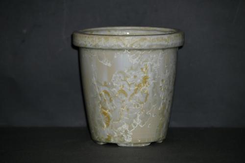 Pot à orchidée en grès blanc cristaux jaunes 13cm