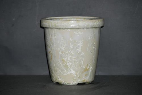 Pot à orchidée en grès blanc cristaux jaunes 13cm