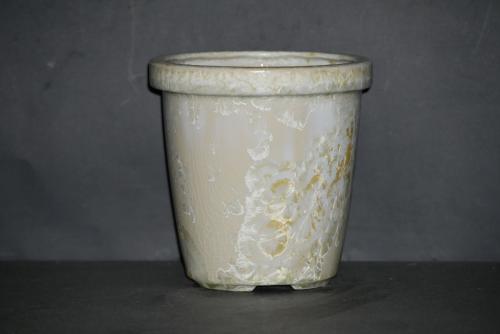 Pot à orchidée en grès blanc cristaux jaunes 13cm