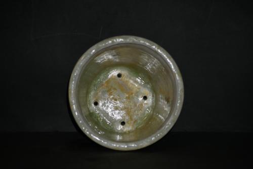 Pot à orchidée en grès blanc cristaux jaunes 13cm