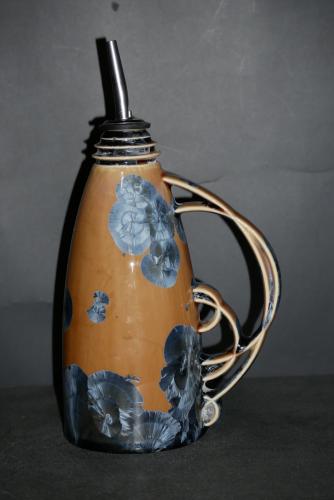 Huilier en porcelaine marron cristaux gris