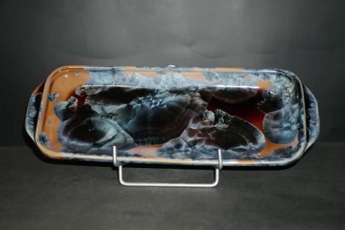 Plat à cake en porcelaine marron cristaux gris