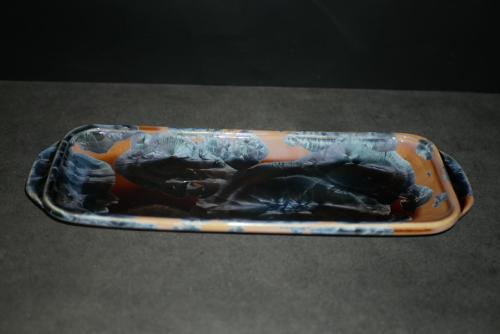 Plat à cake en porcelaine marron cristaux gris