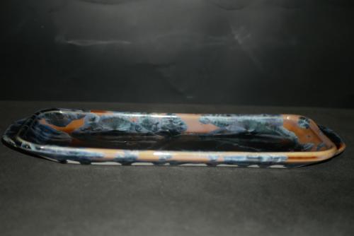 Plat à cake en porcelaine marron cristaux gris