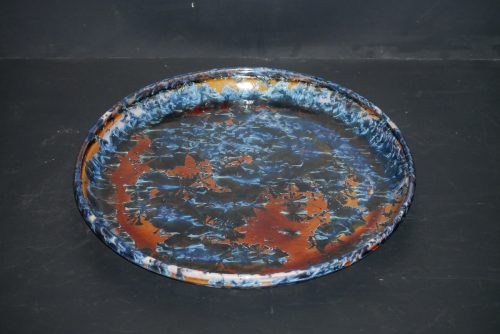 Plateau en grès marron cristaux bleus 36 cm