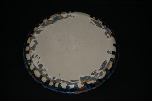 Plateau en grès marron cristaux bleus 36 cm