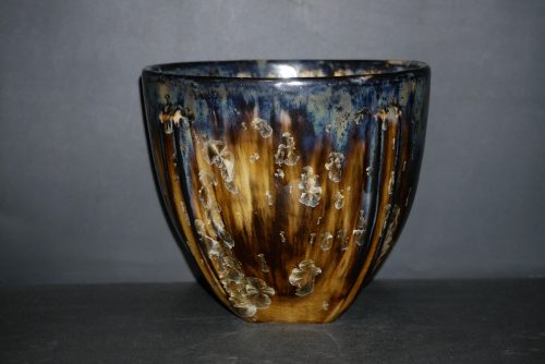 Saladier haut en grès noir cristaux blanc 18 cm