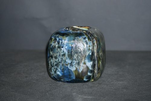 Duo vases en grès demi-cube bleu et vert