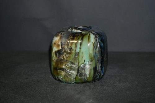 Duo vases en grès demi-cube bleu et vert