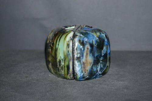 Duo vases en grès demi-cube bleu et vert