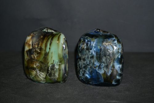 Duo vases en grès demi-cube bleu et vert