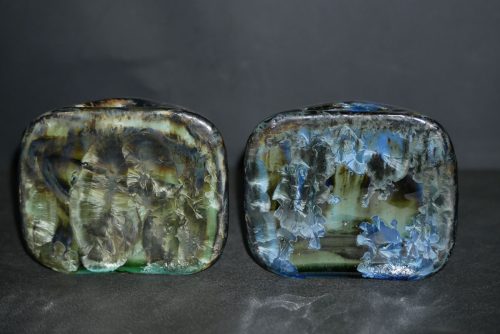 Duo vases en grès demi-cube bleu et vert