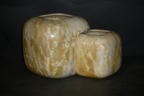 Double vases imbriqués carrés en porcelaine jaune soleil