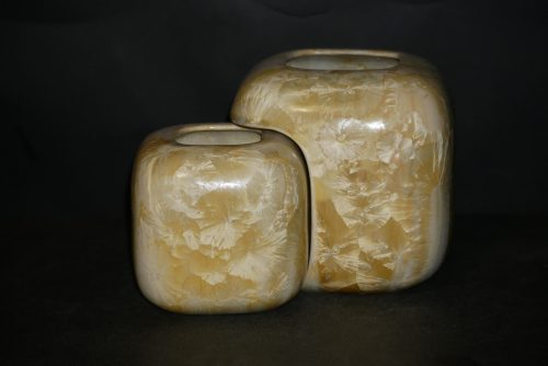 Double vases imbriqués carrés en porcelaine jaune soleil