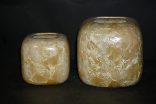 Double vases imbriqués carrés en porcelaine jaune soleil