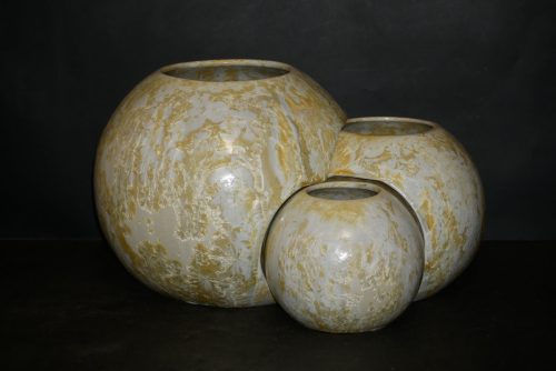 Triple vases boules imbriqués en grès blanc-jaune