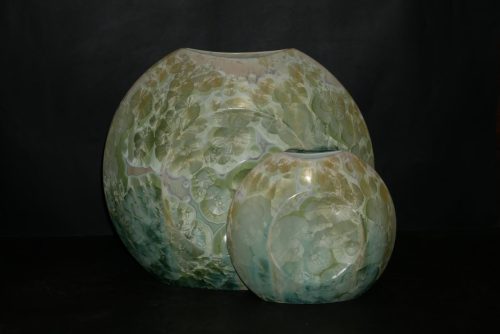 Double vases disques en porcelaine vert citron