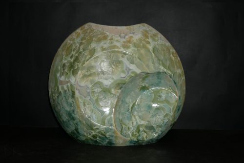 Double vases disques en porcelaine vert citron