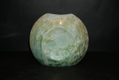 Double vases disques en porcelaine vert citron