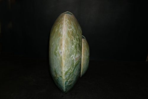 Double vases disques en porcelaine vert citron