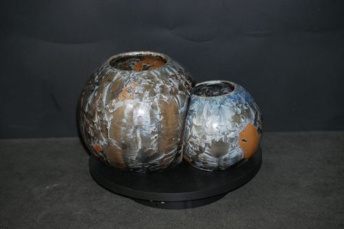 Double vases boules imbriqués en grès marron bleu