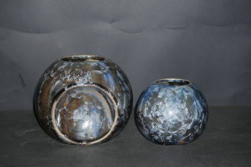 Double vases boules imbriqués en grès marron bleu