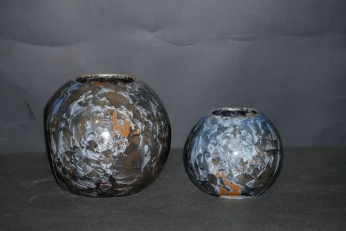 Double vases boules imbriqués en grès marron bleu
