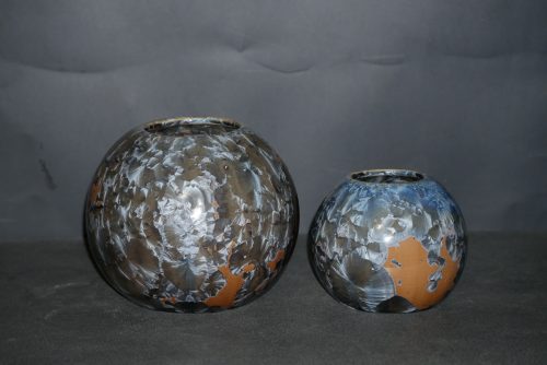 Double vases boules imbriqués en grès marron bleu