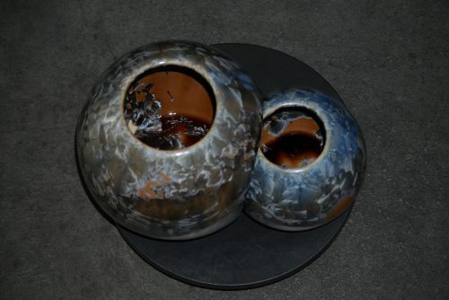 Double vases boules imbriqués en grès marron bleu