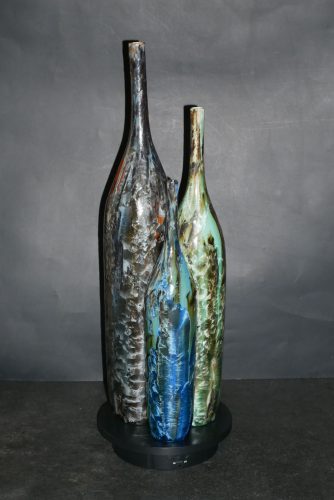 Triple soliflore - bouteille imbriqués en grès