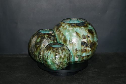 Triple vases boules imbriqués en grès vert olive