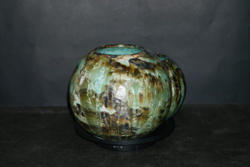 Triple vases boules imbriqués en grès vert olive