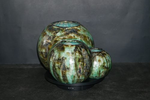 Triple vases boules imbriqués en grès vert olive