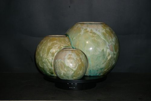 Triple vases boules imbriqués en porcelaine vert-citron