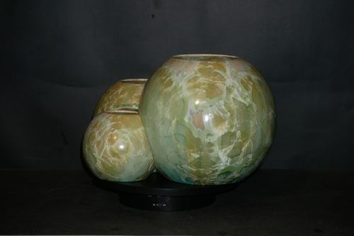 Triple vases boules imbriqués en porcelaine vert-citron