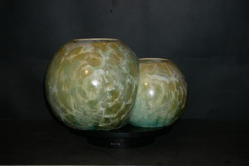 Triple vases boules imbriqués en porcelaine vert-citron