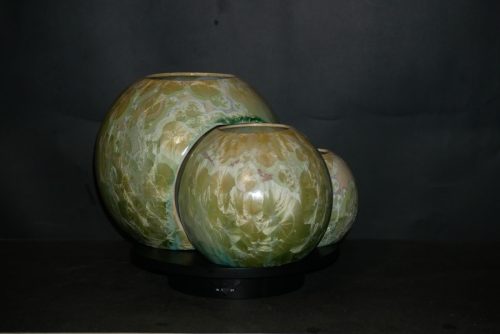 Triple vases boules imbriqués en porcelaine vert-citron